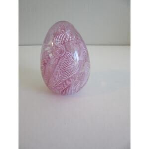 Italian Pink Swirls Miani Glass Egg Shape Paperweight Vintage